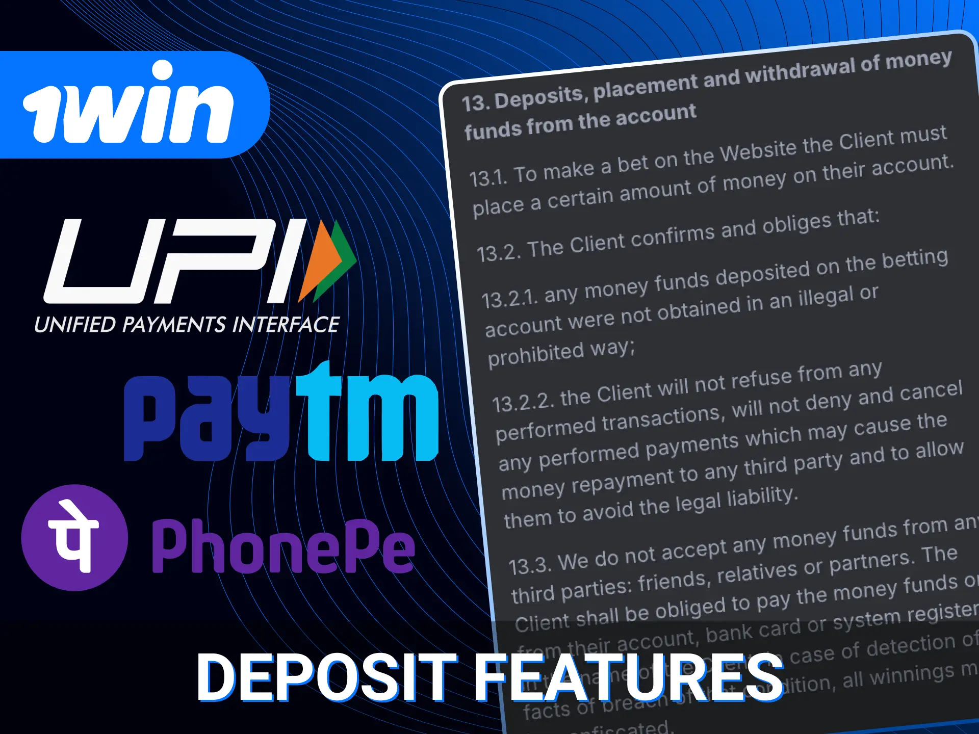 What deposit methods are available at 1win online casino.