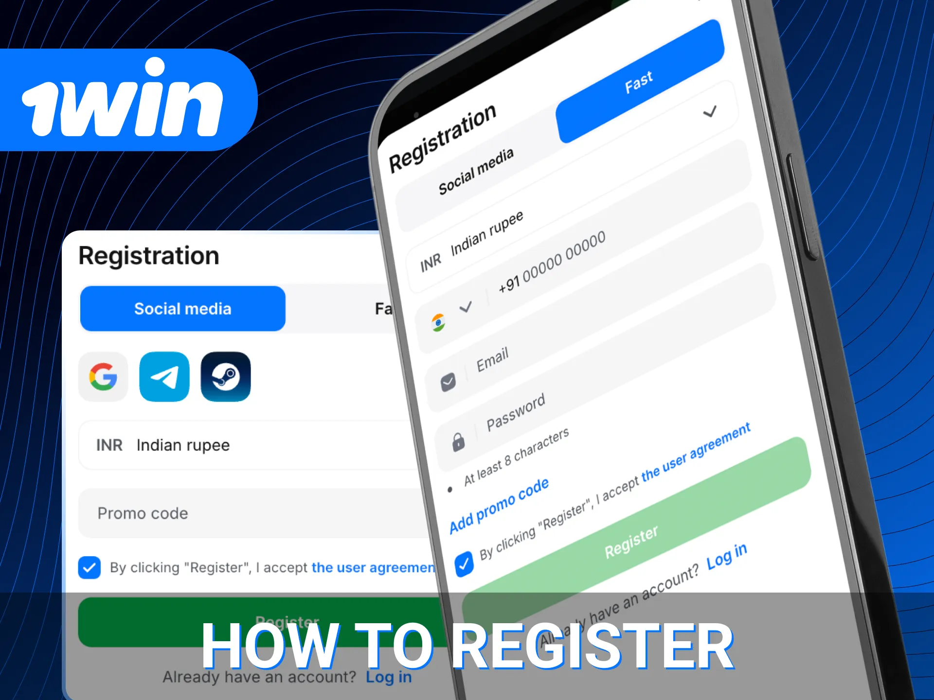 Register for the 1win online casino app.