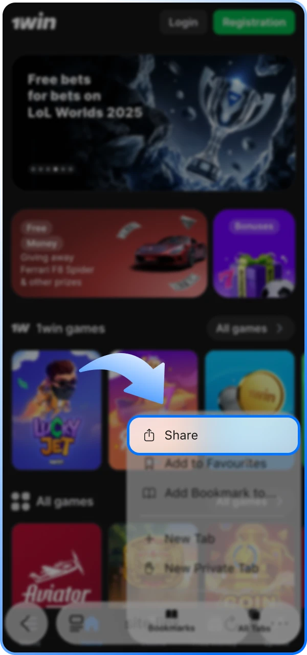 Find the share button in your iOS phone's browser.