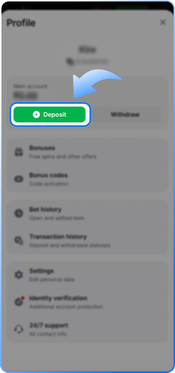 Go to the deposit section on the 1win online casino website.