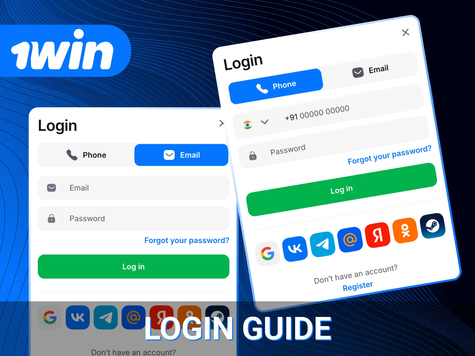 Choose your login method at 1win online casino.