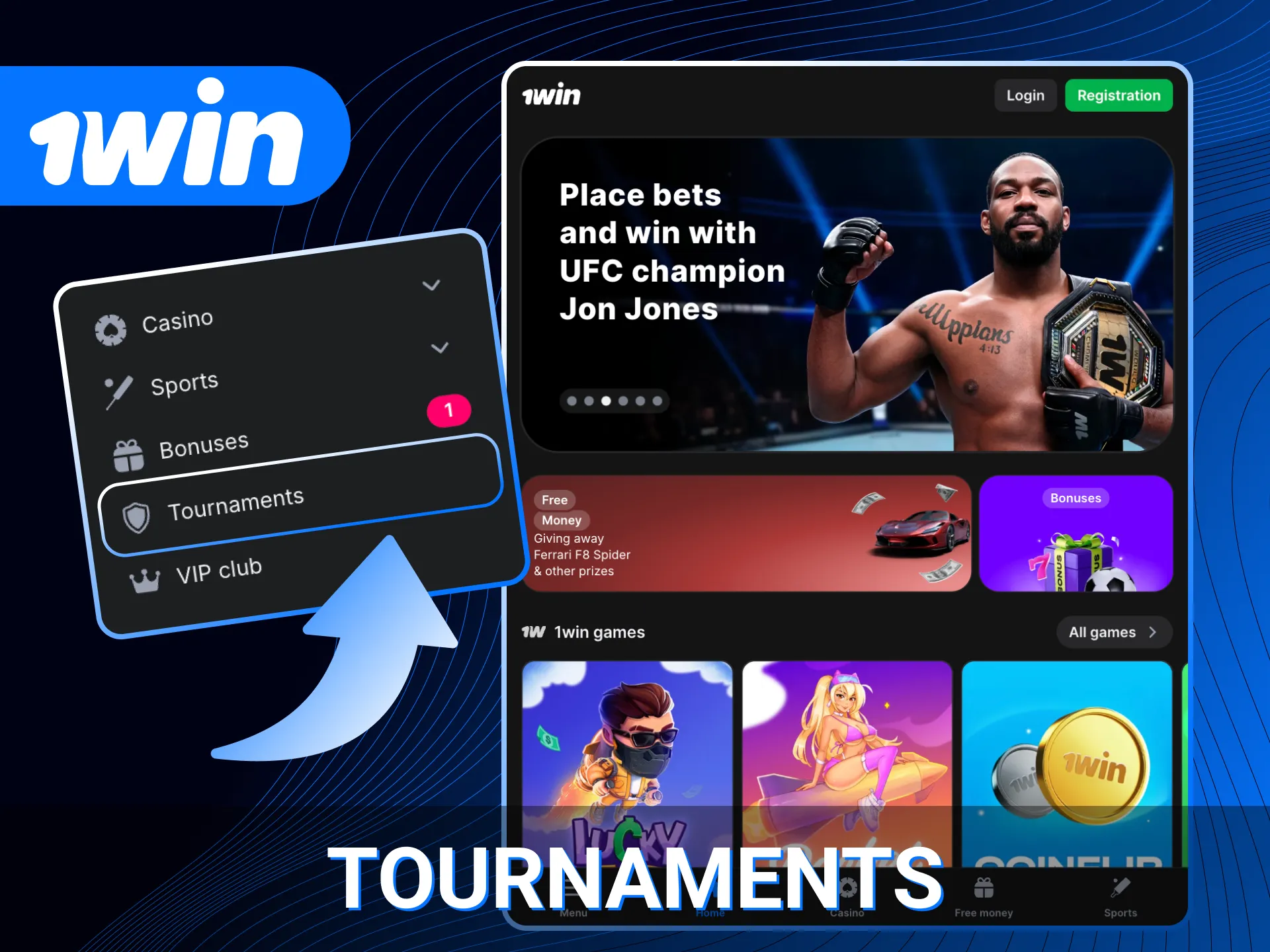 Online casino 1win offers tournaments to its players.