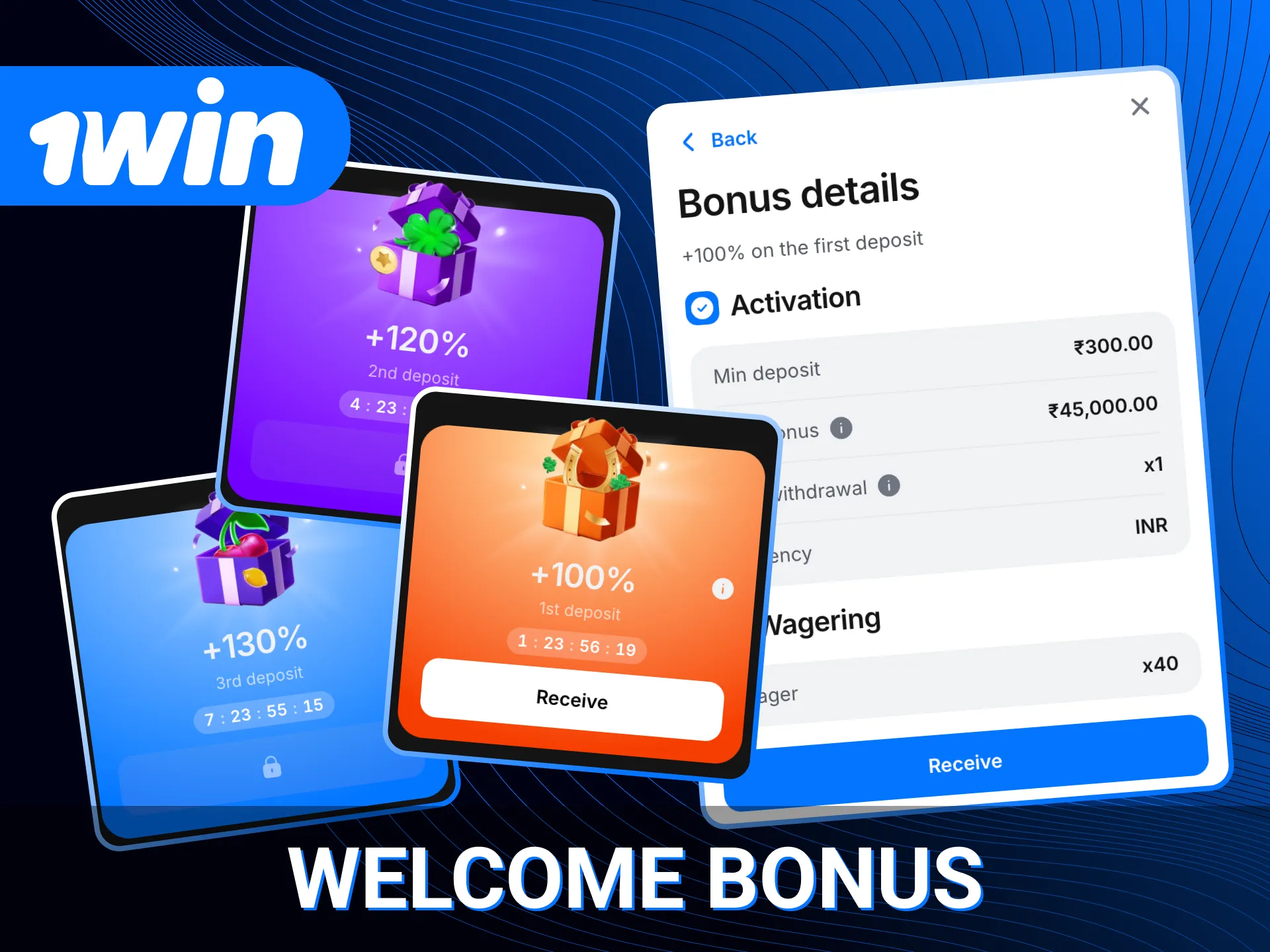 Get your welcome bonus at 1win online casino for your first deposits.