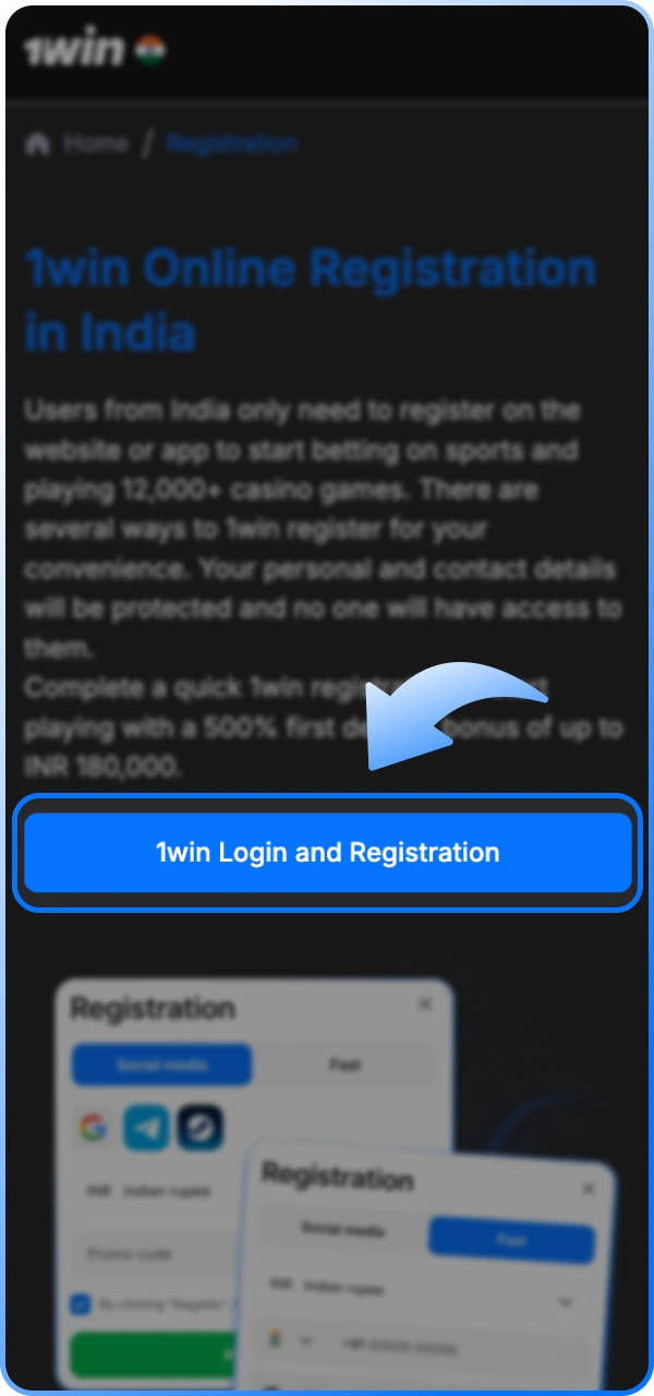 Go to the 1win online casino to create a new account.