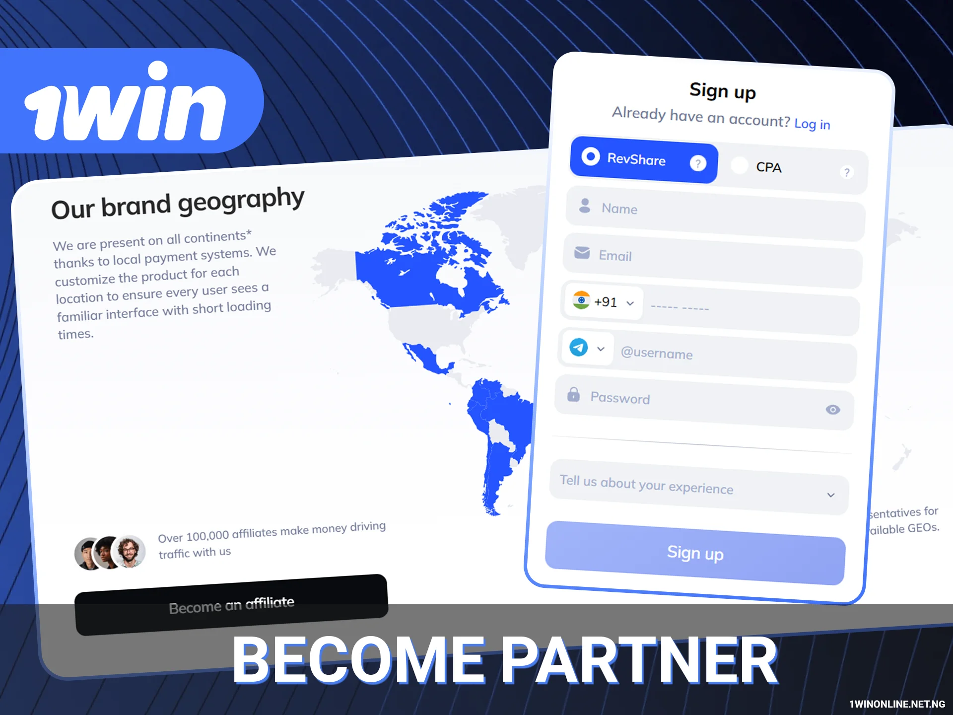 Become a partner on the 1win website.