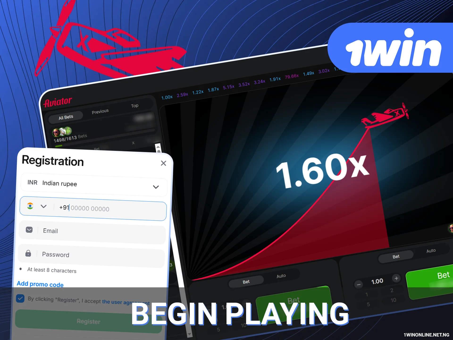 Start playing Aviator on 1win site.