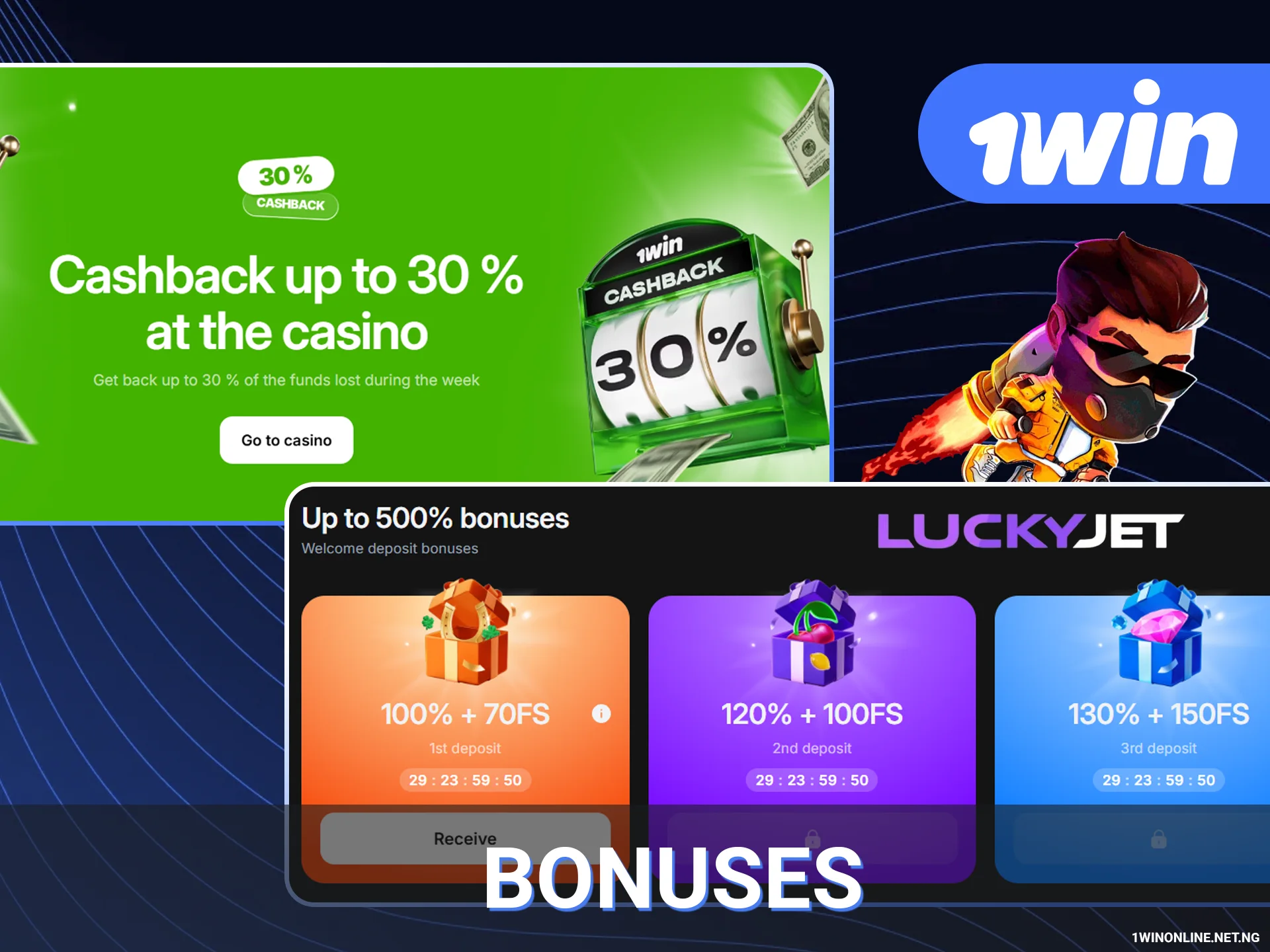 Collect Lucky Jet bonuses on 1win website.