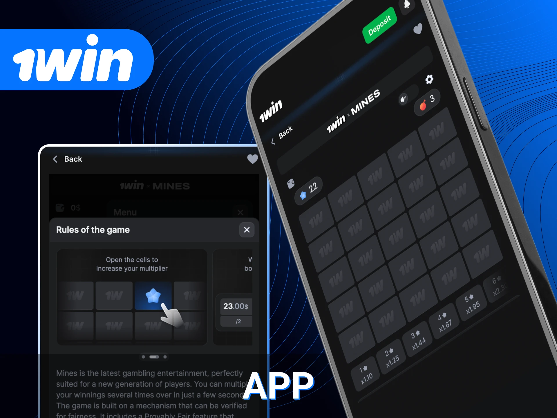 Install the 1win Mines app to play on your mobile device.