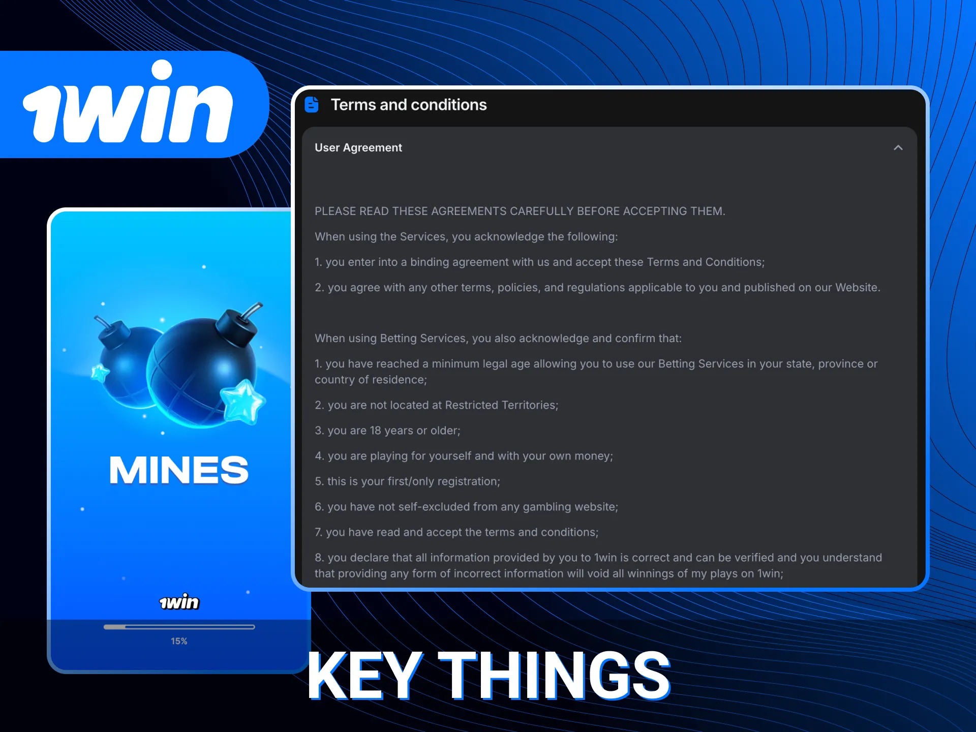 Review the main requirements before joining the 1win Mines community.