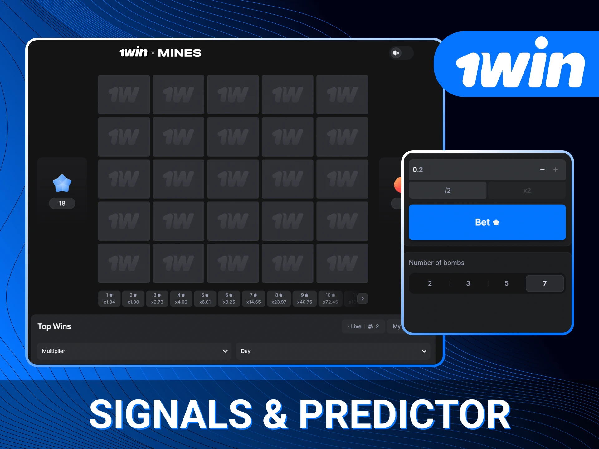 Improve your results using predictor tools for the 1win Mines game.
